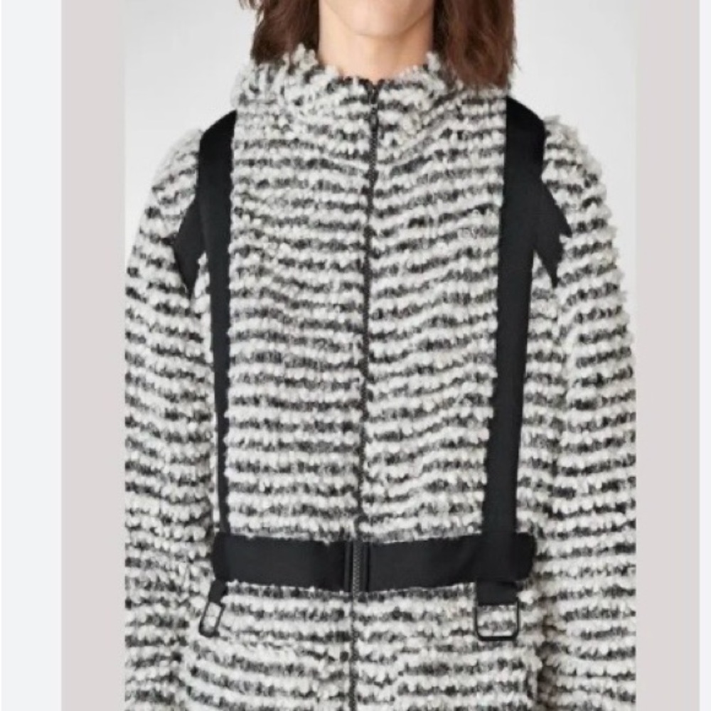 NWOT Karl Lagerfeld Black & White Striped Bouclé Hoodie Jacket Retail$279